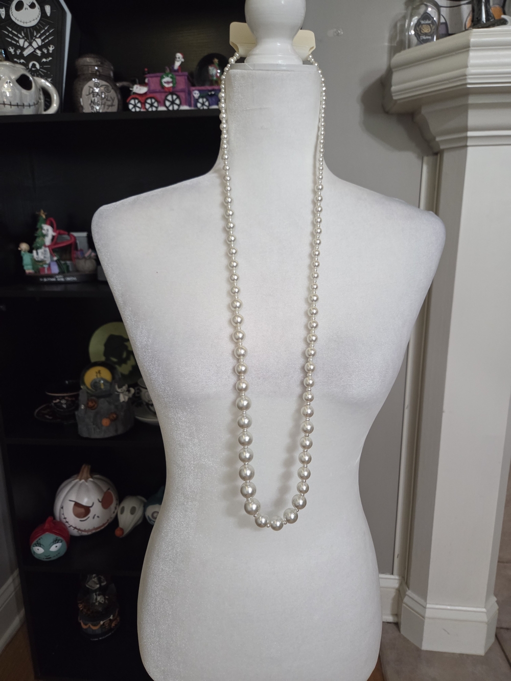 Classic Long Faux Pearl Necklace - White